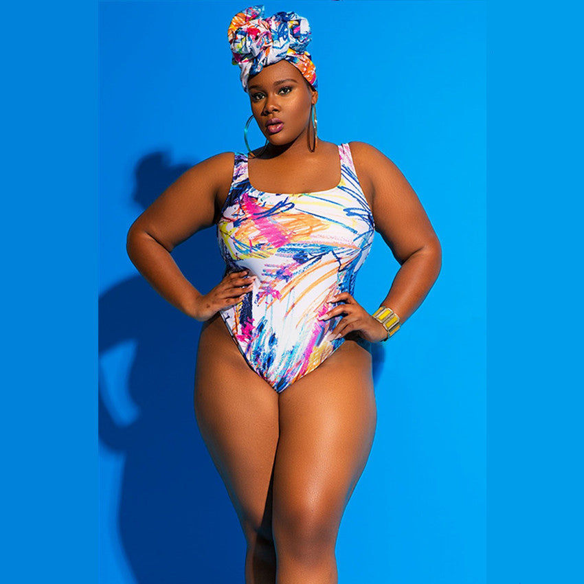 Ladies One-piece Swimsuit Graffiti Printed Bikini Plus Size Bikini