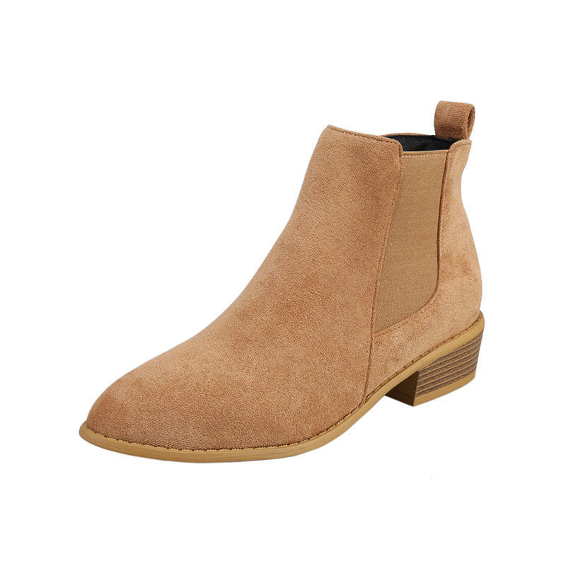 Solid Color Suede Pointed Square Heel Martin Boots