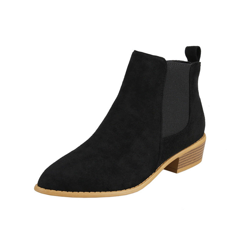 Solid Color Suede Pointed Square Heel Martin Boots