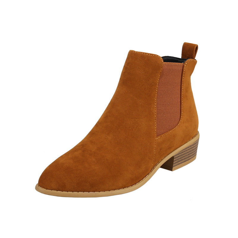 Solid Color Suede Pointed Square Heel Martin Boots