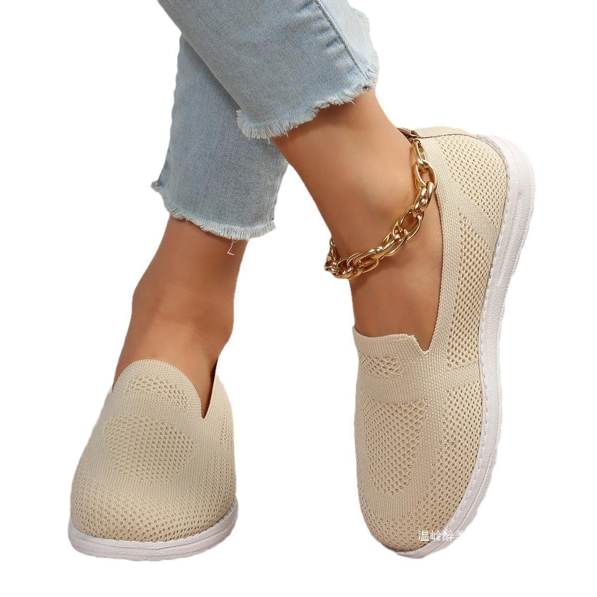 Flyknit Breathable Low Top Pumps Female Solid Color Sneakers