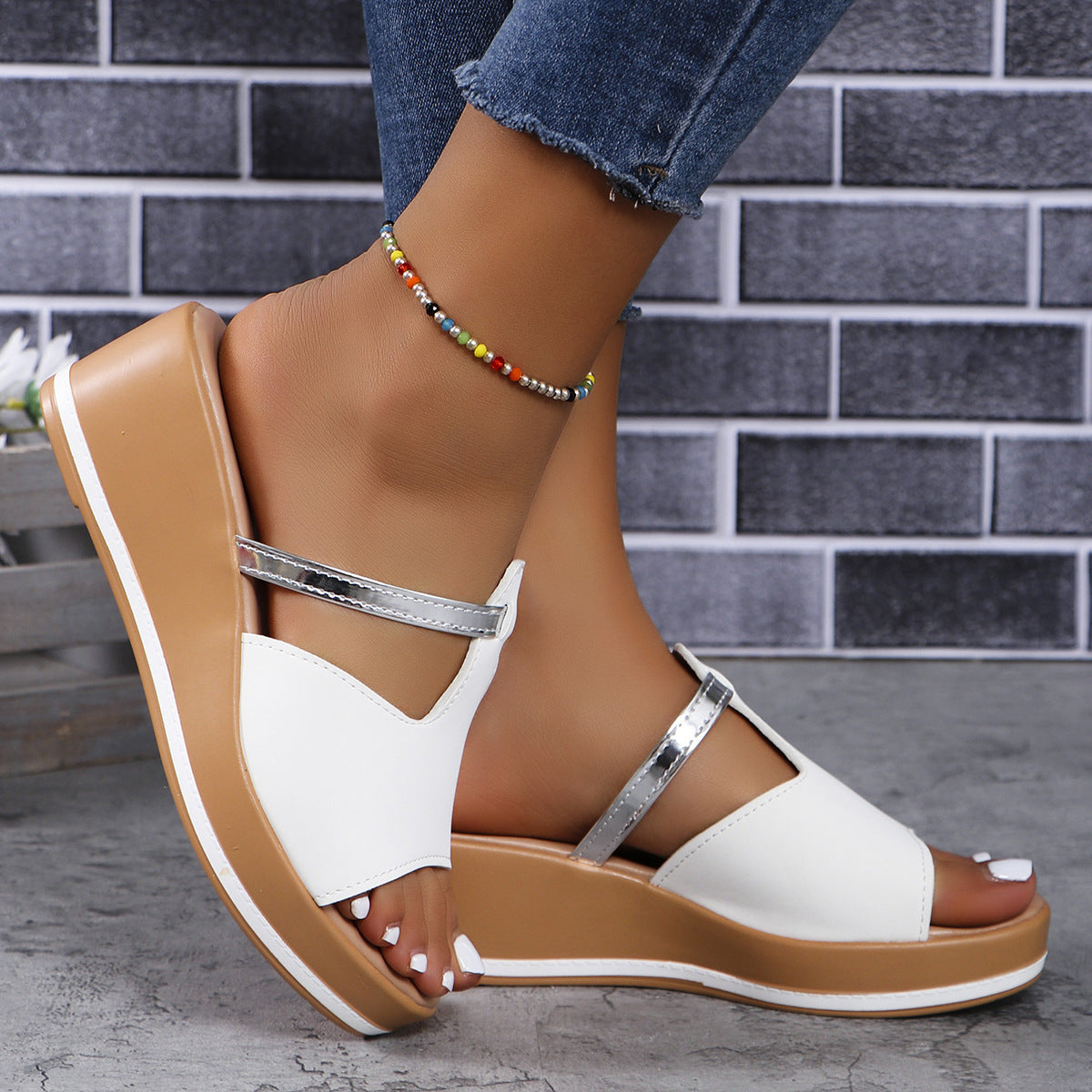 Summer Peep-toe Wedges Sandals Casual Thick Sole Slippers Fashion Outdoor Slides Shoes Women