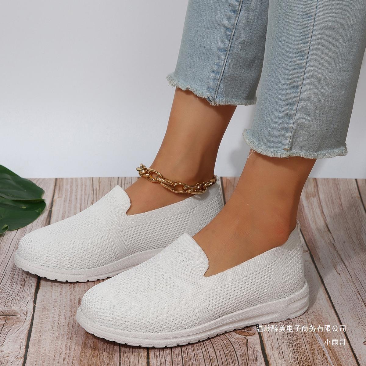 Flyknit Breathable Low Top Pumps Female Solid Color Sneakers