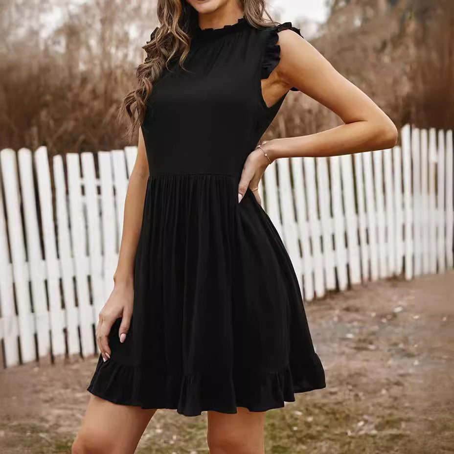 Women's Round Neck Ruffled Sleeveless Dress
