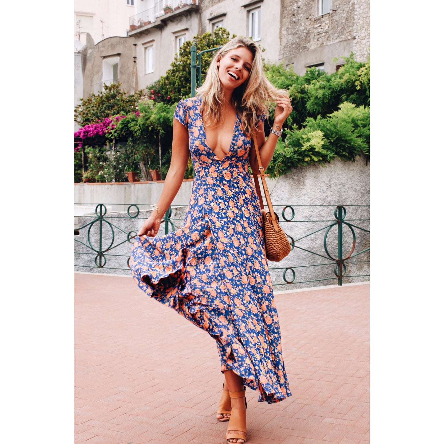 V-neck Small Floral Dress