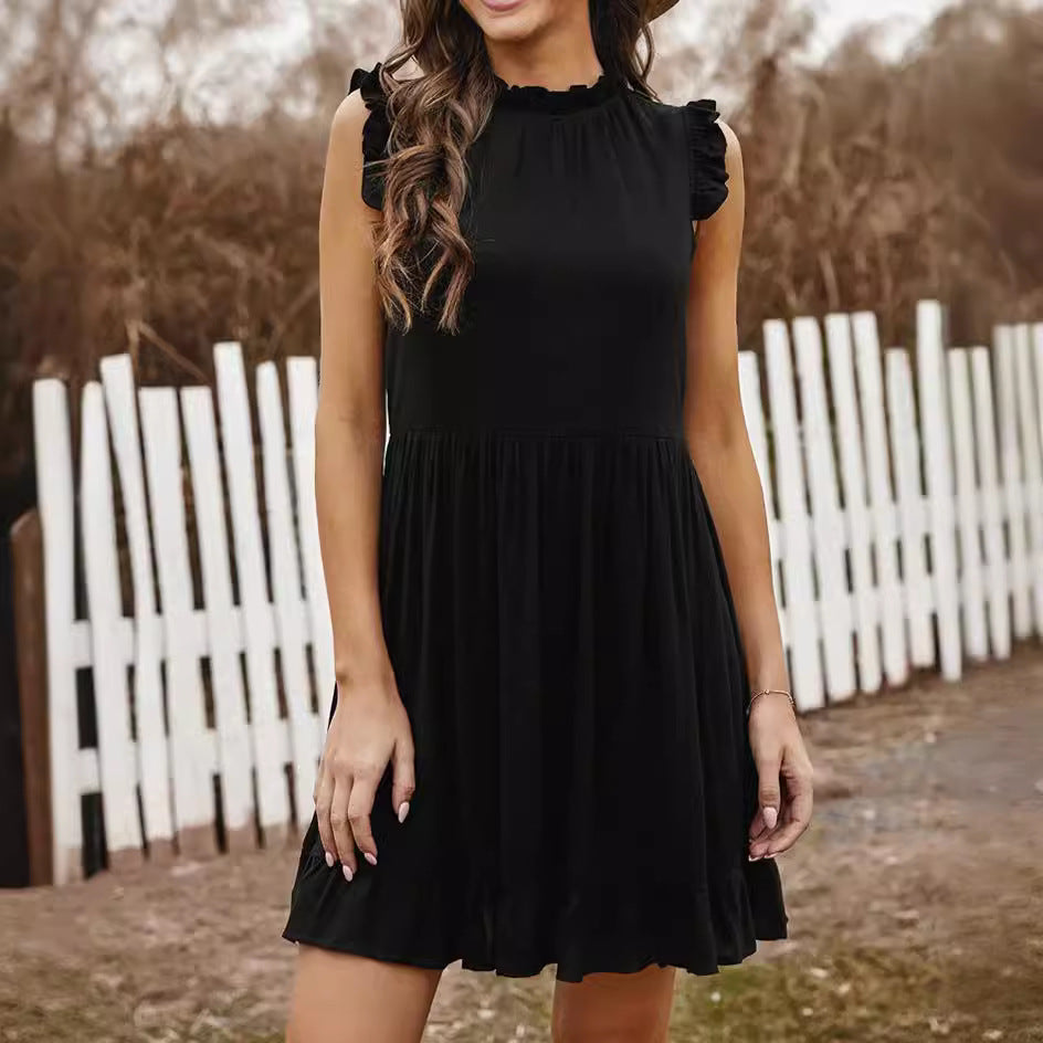 Women's Round Neck Ruffled Sleeveless Dress