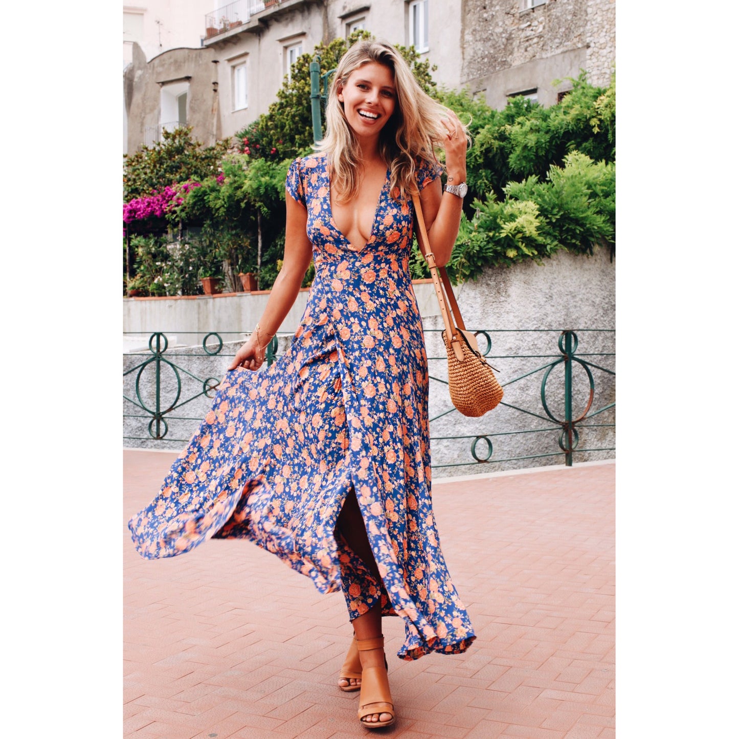 V-neck Small Floral Dress