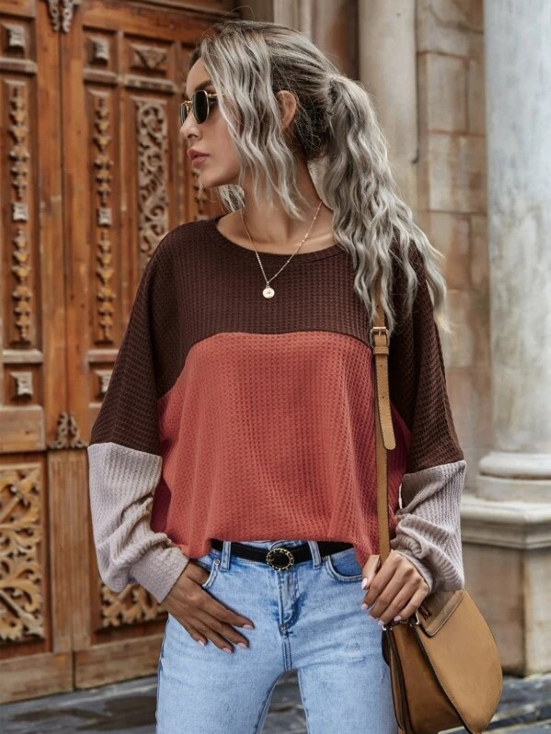 Color Block Waffle Knit Top