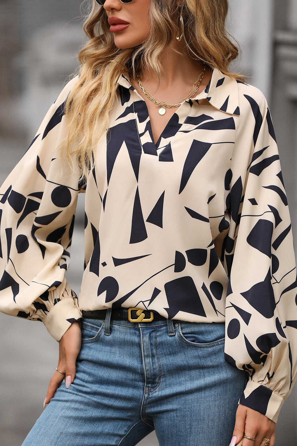 Fun long sleeve printed blouse