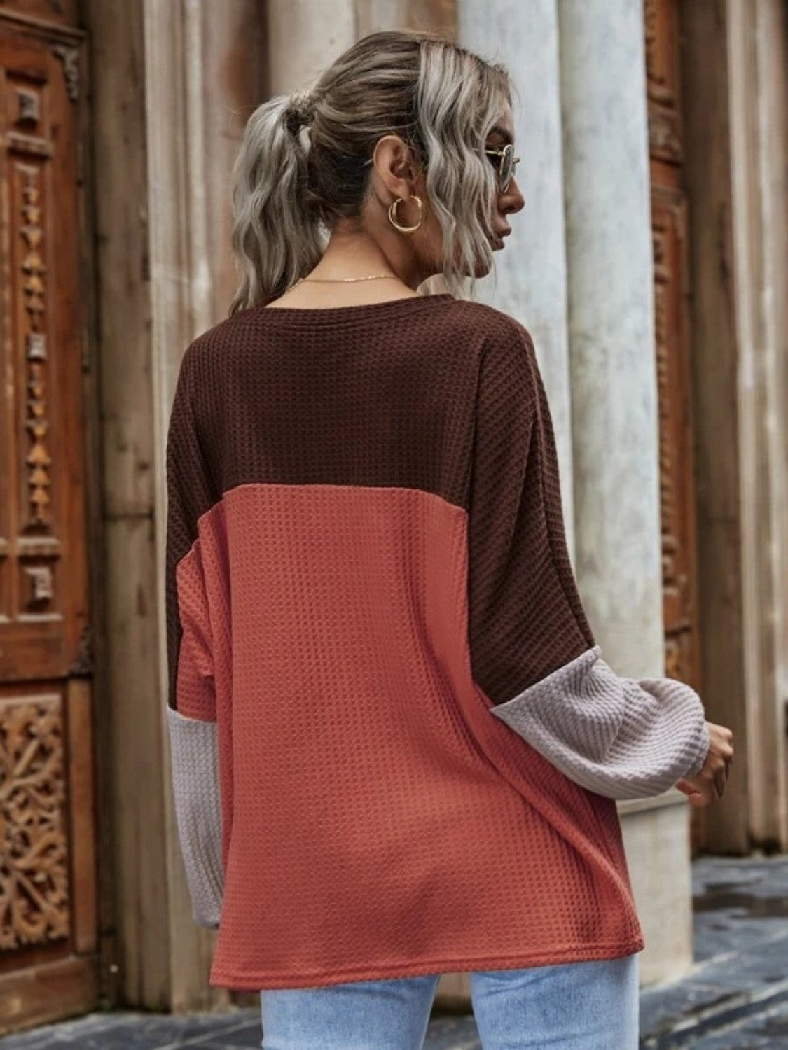 Color Block Waffle Knit Top