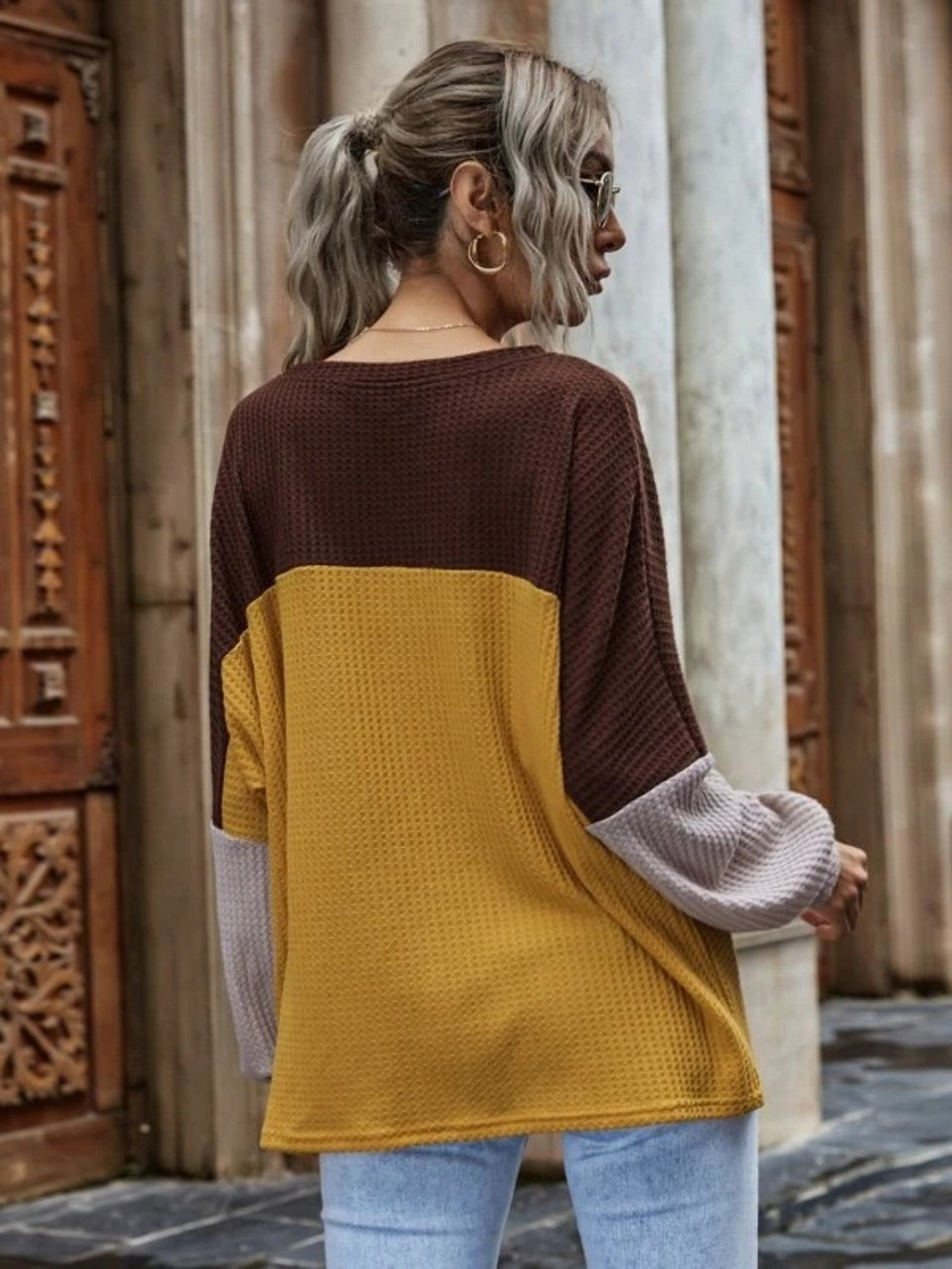 Color Block Waffle Knit Top
