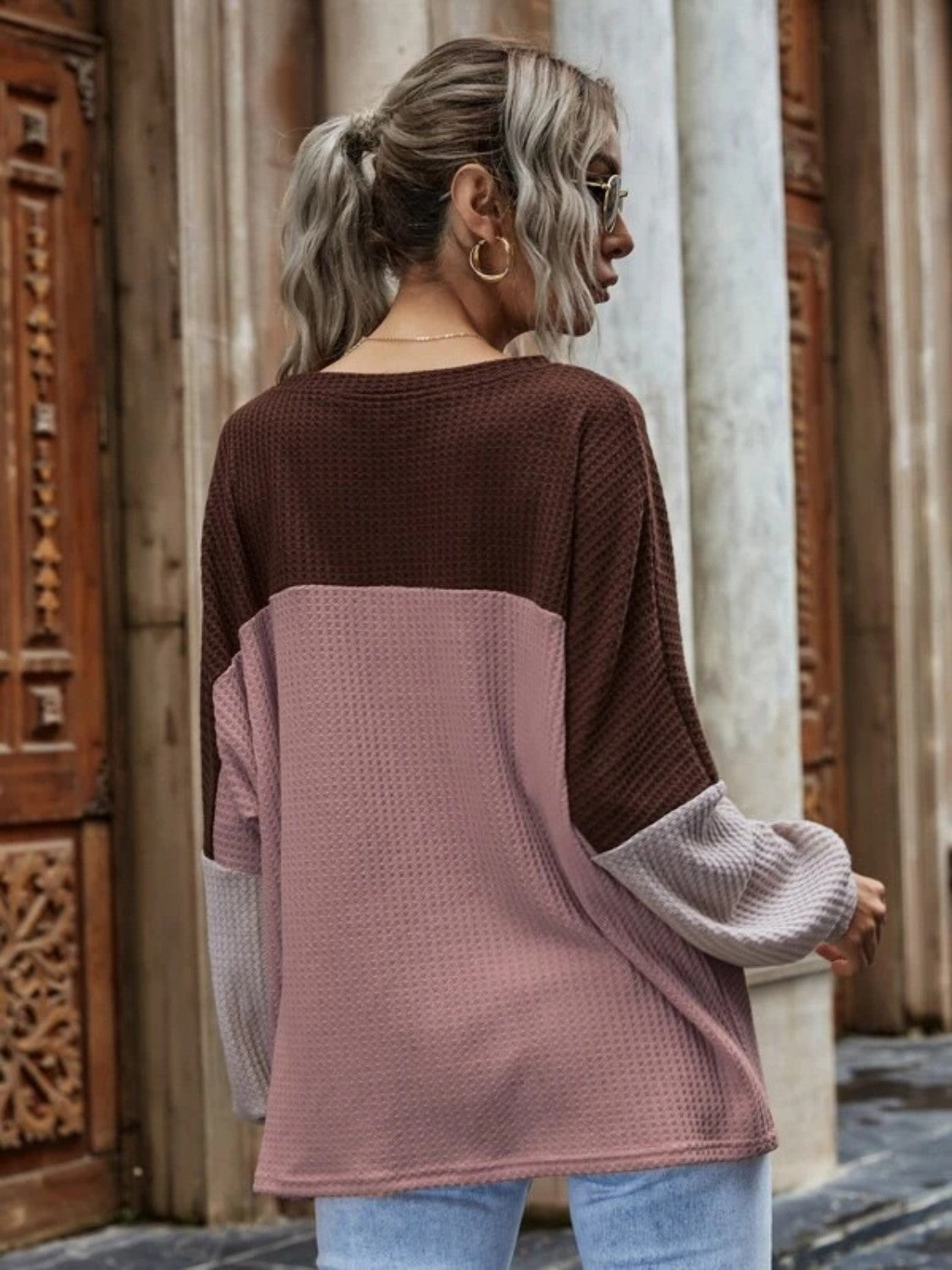 Color Block Waffle Knit Top