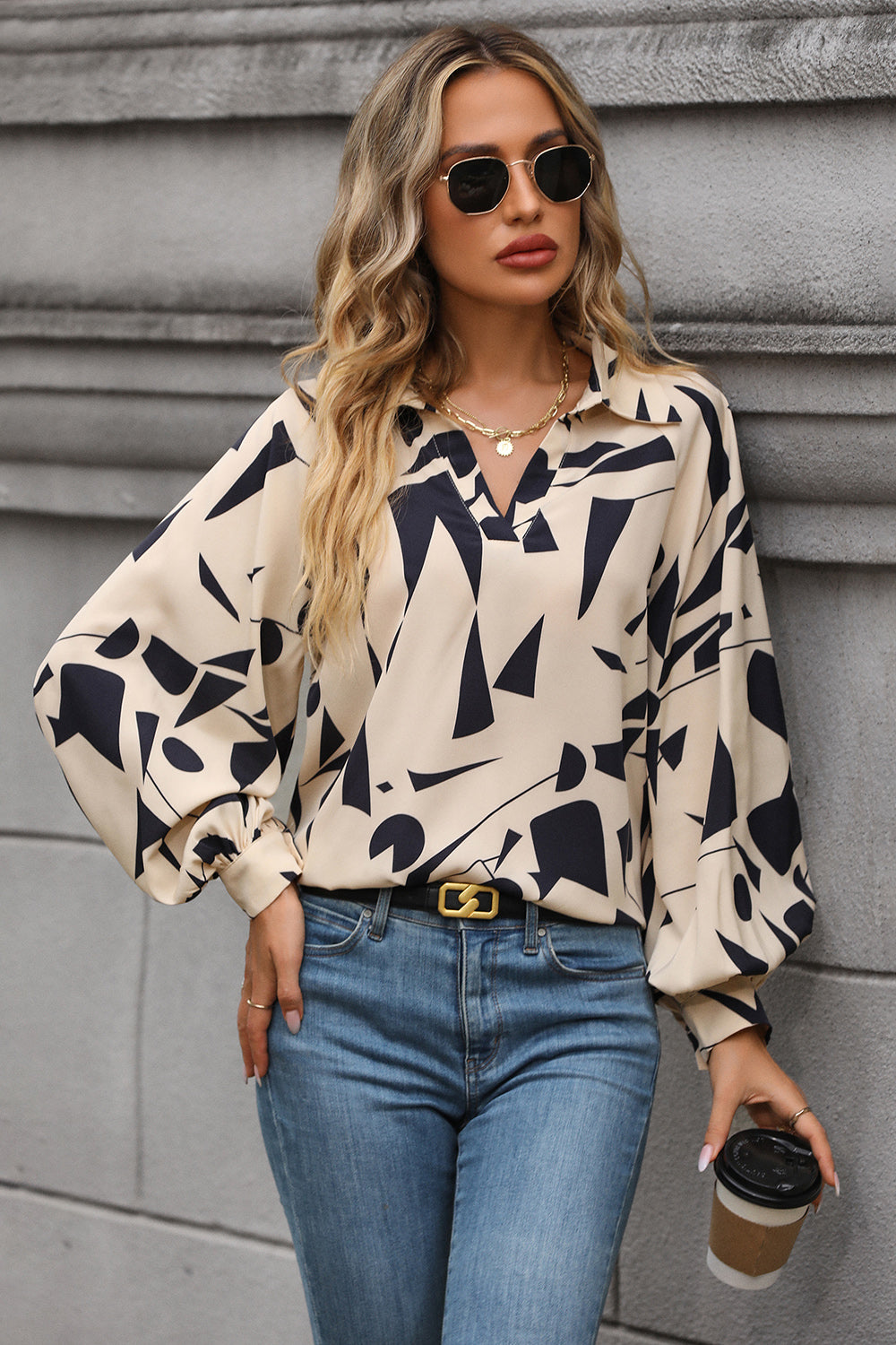 Fun long sleeve printed blouse