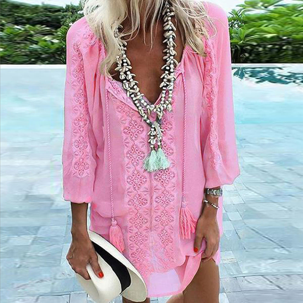 Chiffon Stitching Long Sleeve Loose Plus Size Top