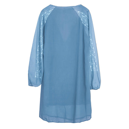 Chiffon Stitching Long Sleeve Loose Plus Size Top
