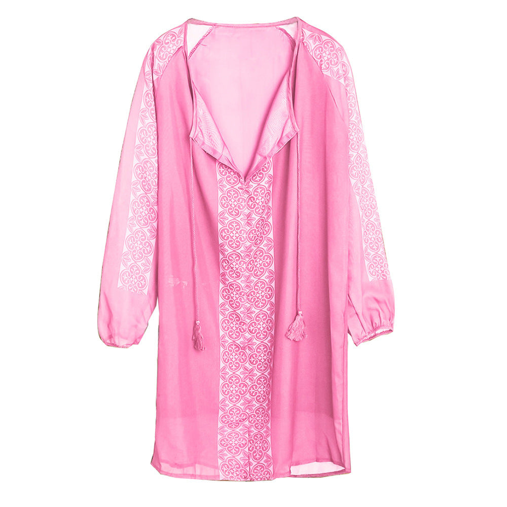 Chiffon Stitching Long Sleeve Loose Plus Size Top
