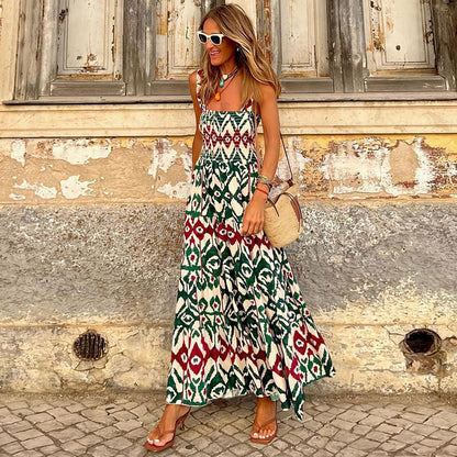 Summer Women's Elegant Printed French Floral Strap Dress
