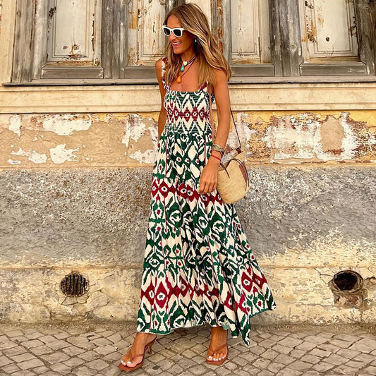 Summer Women's Elegant Printed French Floral Strap Dress