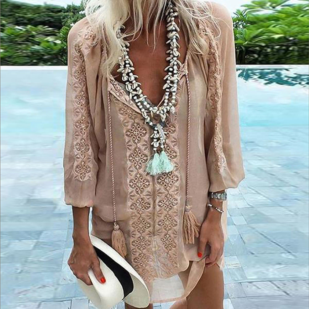 Chiffon Stitching Long Sleeve Loose Plus Size Top