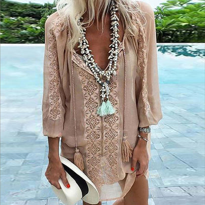 Chiffon Stitching Long Sleeve Loose Plus Size Top